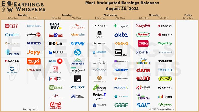 Earnings Week 08-29-22