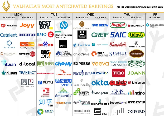 VALHALLA EARNINGS august 29th